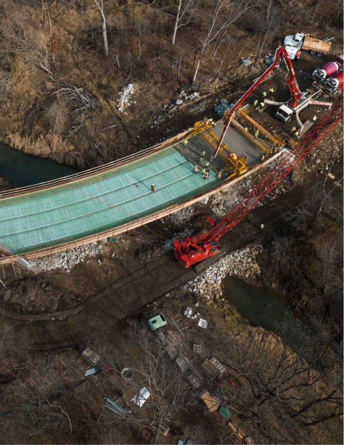 Aerial view of bridge construction project