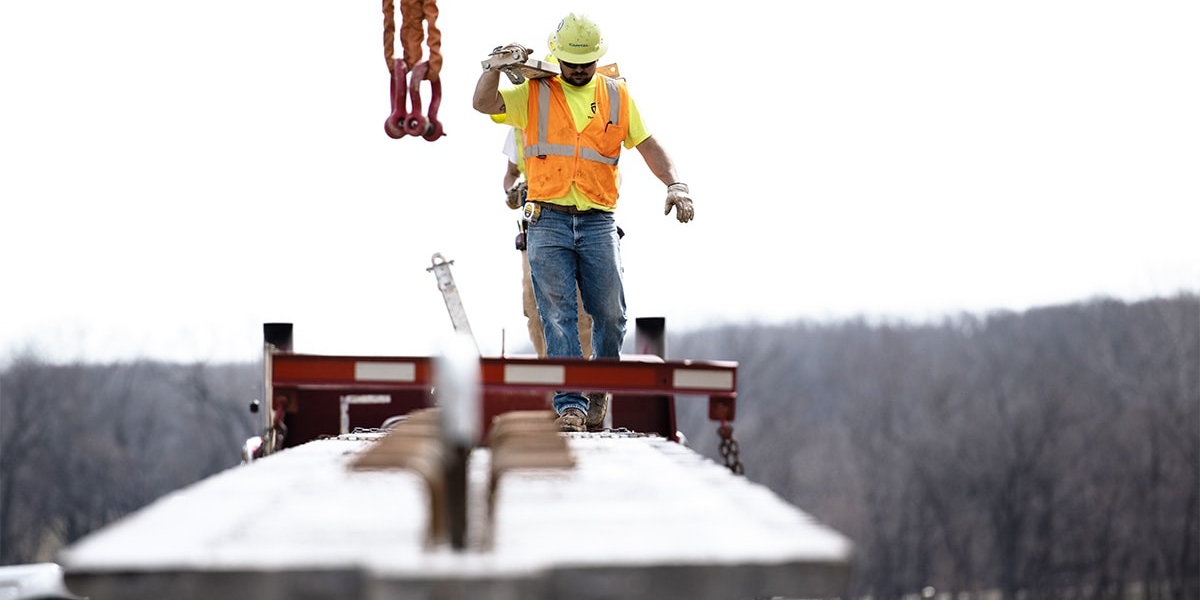 Capital construction worker during highway construction project